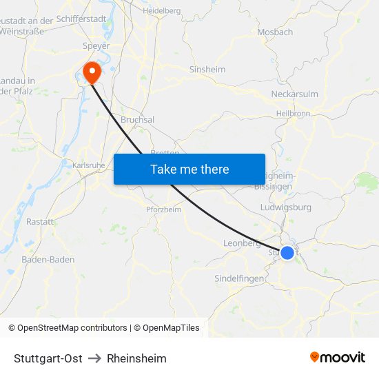 Stuttgart-Ost to Rheinsheim map