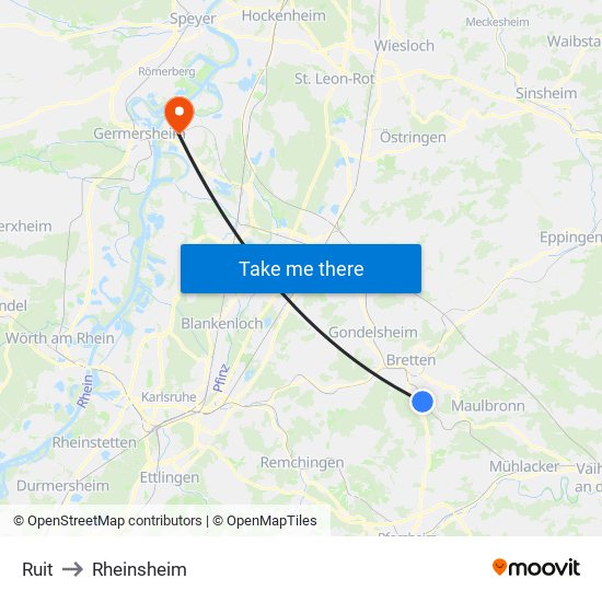 Ruit to Rheinsheim map