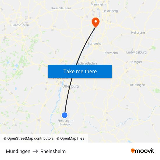 Mundingen to Rheinsheim map