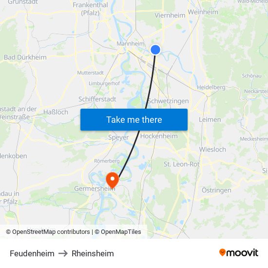 Feudenheim to Rheinsheim map