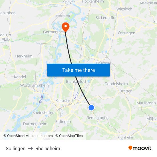 Söllingen to Rheinsheim map