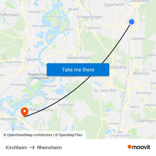 Kirchheim to Rheinsheim map