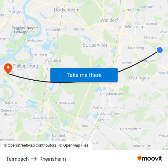 Tairnbach to Rheinsheim map