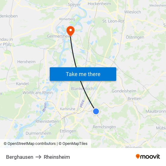 Berghausen to Rheinsheim map