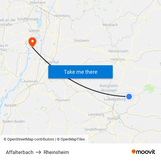 Affalterbach to Rheinsheim map