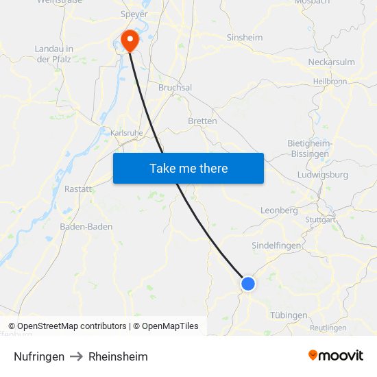 Nufringen to Rheinsheim map