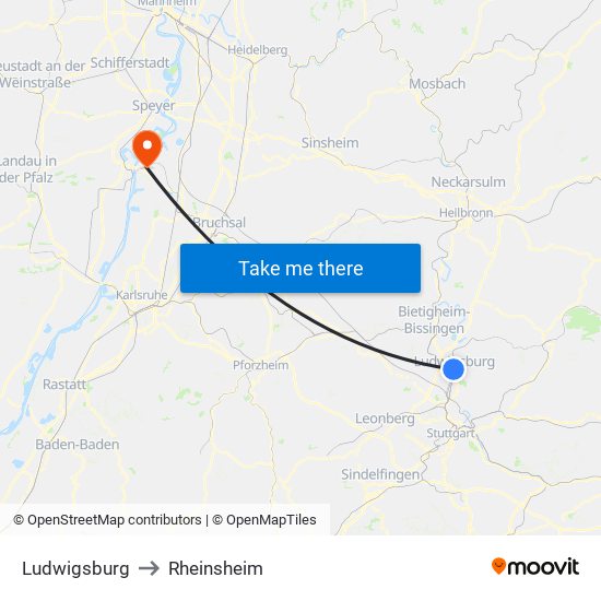 Ludwigsburg to Rheinsheim map