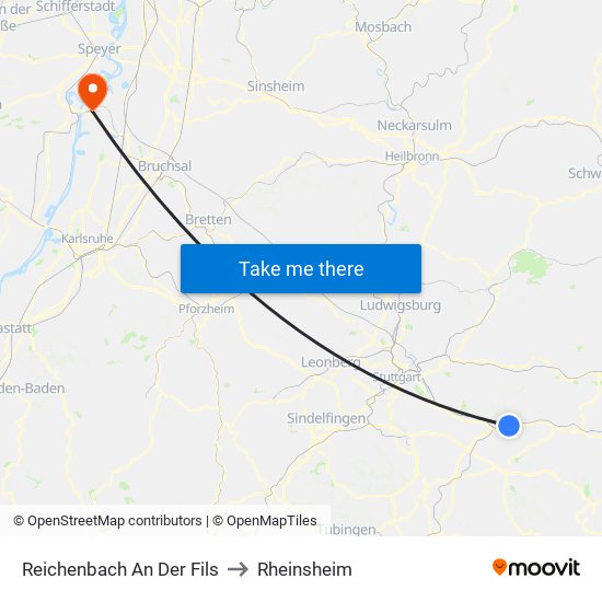 Reichenbach An Der Fils to Rheinsheim map