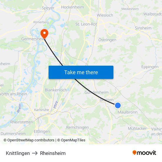 Knittlingen to Rheinsheim map