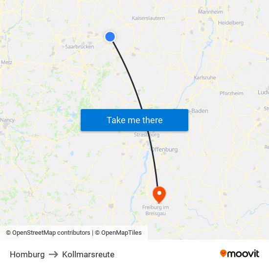 Homburg to Kollmarsreute map