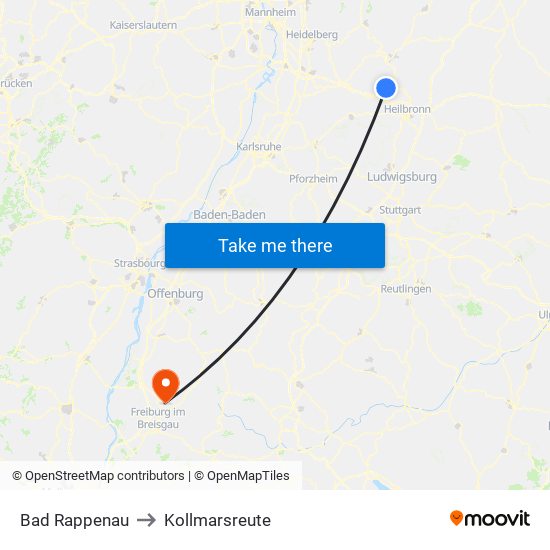 Bad Rappenau to Kollmarsreute map