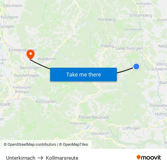 Unterkirnach to Kollmarsreute map