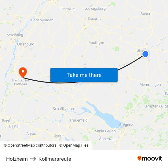 Holzheim to Kollmarsreute map