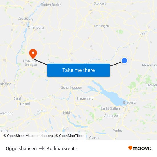 Oggelshausen to Kollmarsreute map