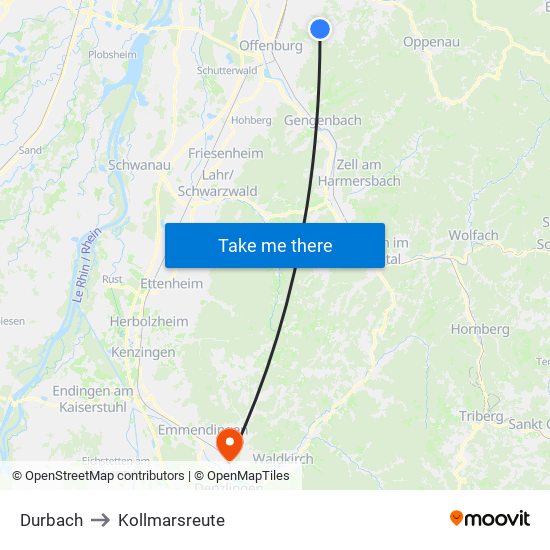 Durbach to Kollmarsreute map