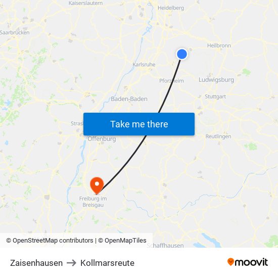 Zaisenhausen to Kollmarsreute map