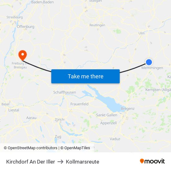Kirchdorf An Der Iller to Kollmarsreute map