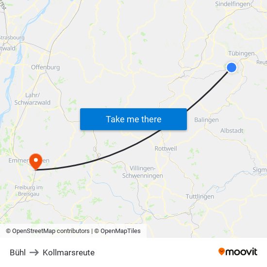 Bühl to Kollmarsreute map