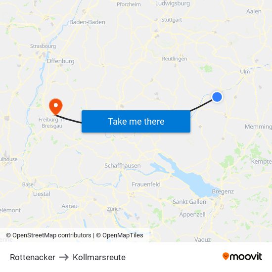 Rottenacker to Kollmarsreute map