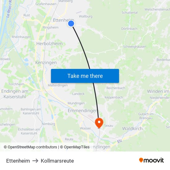 Ettenheim to Kollmarsreute map