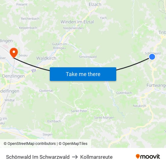 Schönwald Im Schwarzwald to Kollmarsreute map