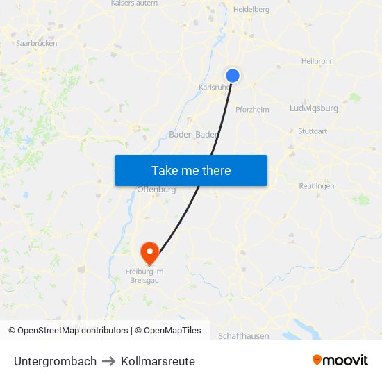 Untergrombach to Kollmarsreute map