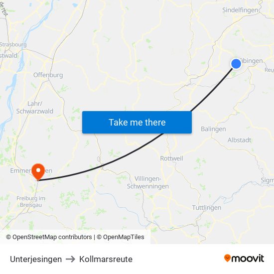 Unterjesingen to Kollmarsreute map