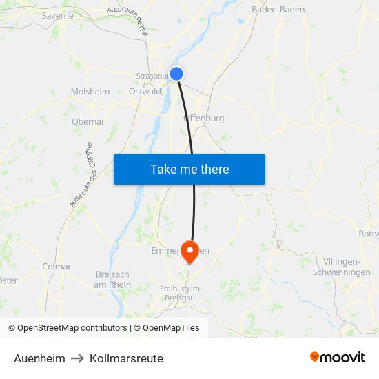 Auenheim to Kollmarsreute map