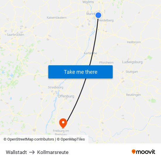 Wallstadt to Kollmarsreute map