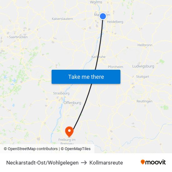 Neckarstadt-Ost/Wohlgelegen to Kollmarsreute map