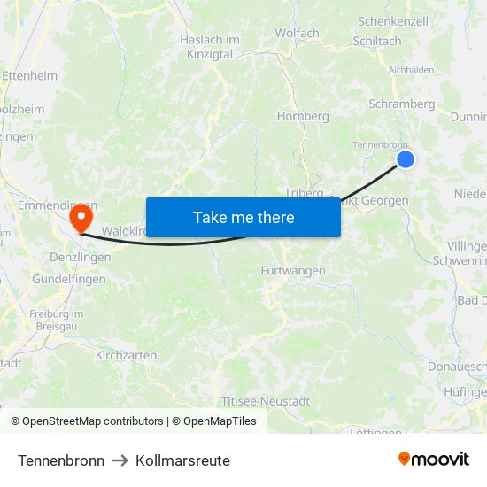 Tennenbronn to Kollmarsreute map