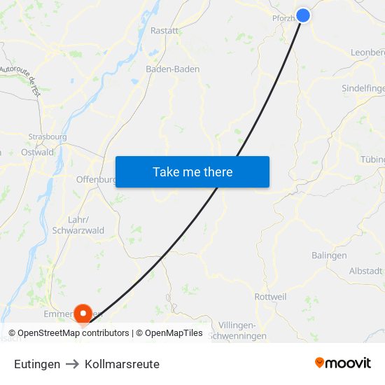 Eutingen to Kollmarsreute map