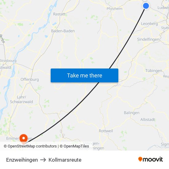 Enzweihingen to Kollmarsreute map