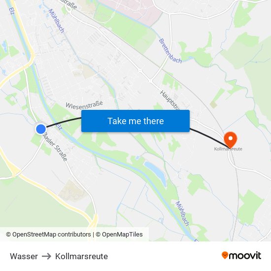 Wasser to Kollmarsreute map