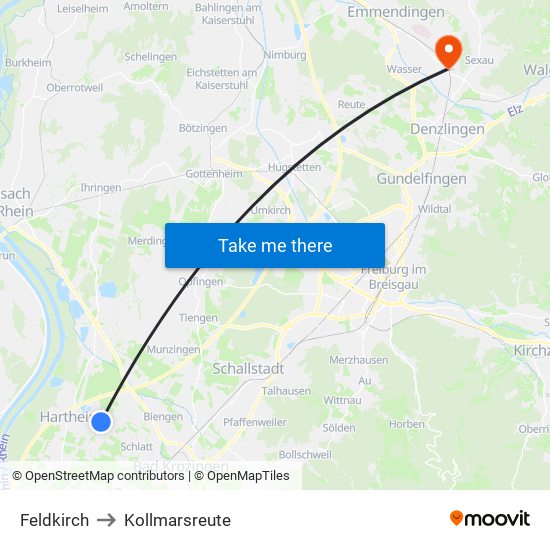 Feldkirch to Kollmarsreute map