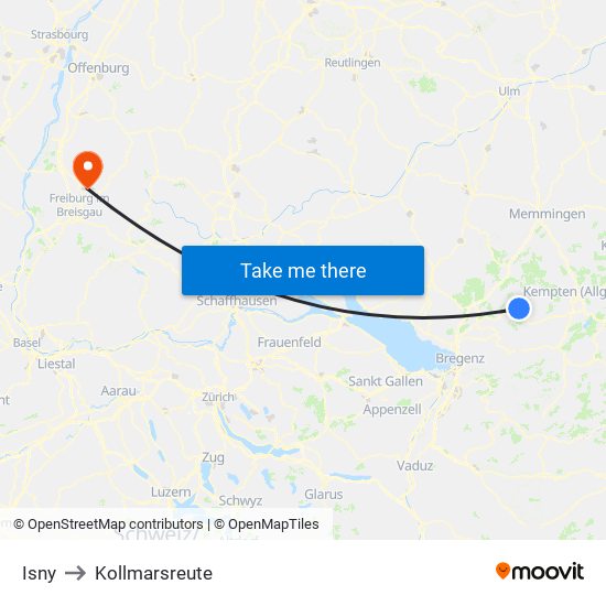 Isny to Kollmarsreute map