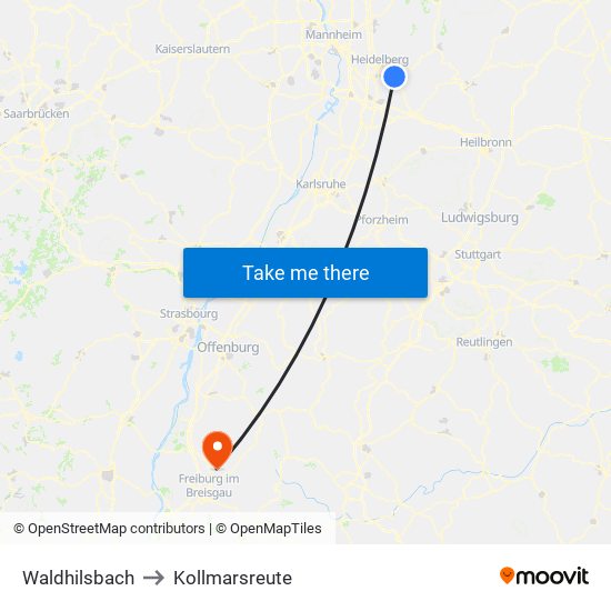 Waldhilsbach to Kollmarsreute map