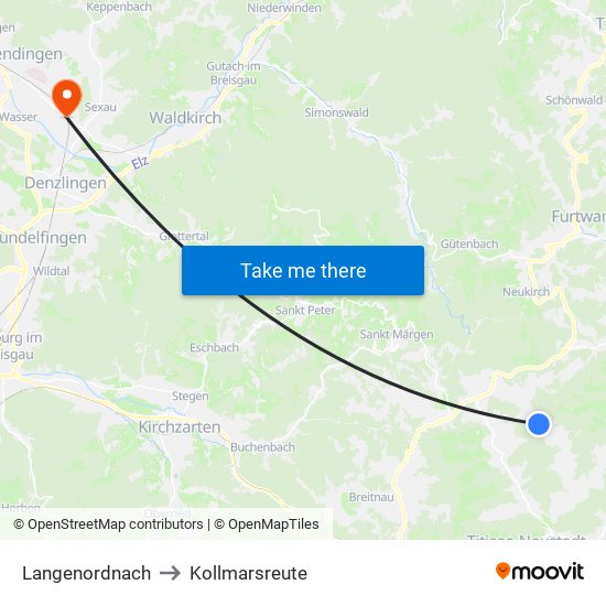 Langenordnach to Kollmarsreute map