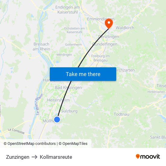 Zunzingen to Kollmarsreute map