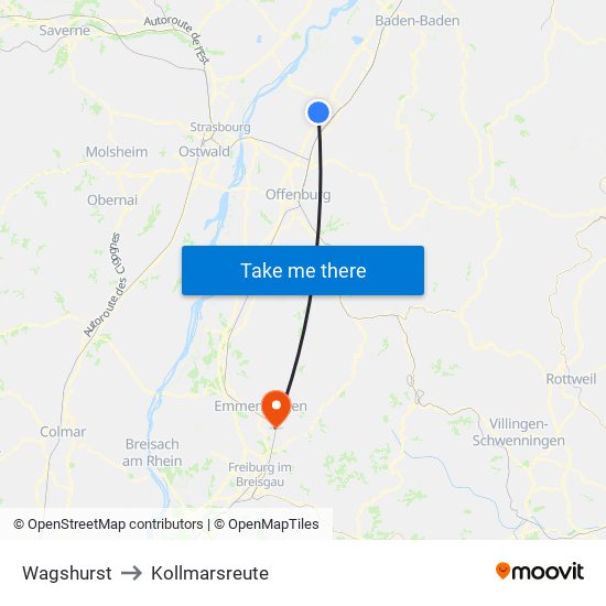 Wagshurst to Kollmarsreute map