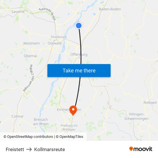 Freistett to Kollmarsreute map