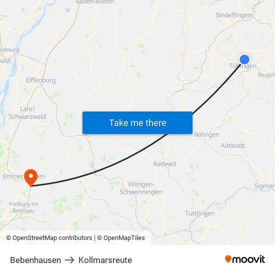 Bebenhausen to Kollmarsreute map