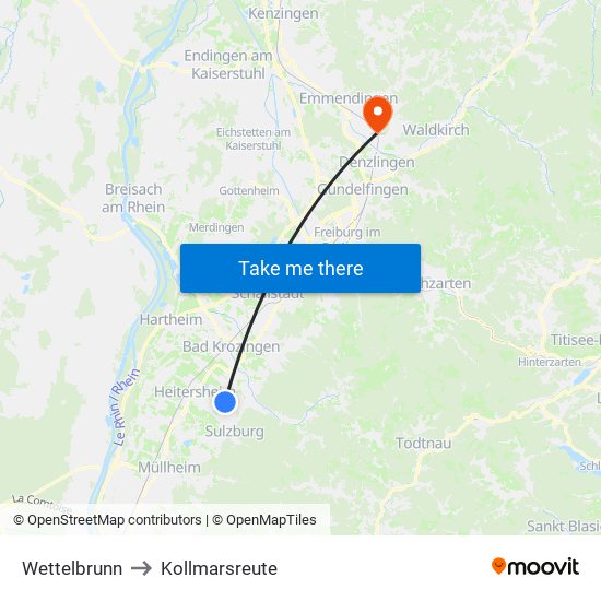 Wettelbrunn to Kollmarsreute map
