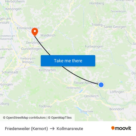 Friedenweiler (Kernort) to Kollmarsreute map