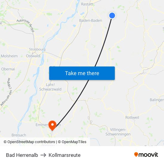 Bad Herrenalb to Kollmarsreute map