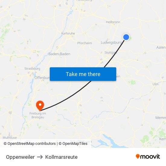 Oppenweiler to Kollmarsreute map