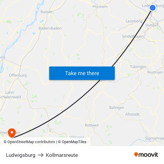 Ludwigsburg to Kollmarsreute map