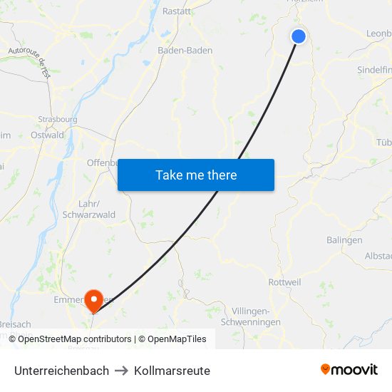 Unterreichenbach to Kollmarsreute map