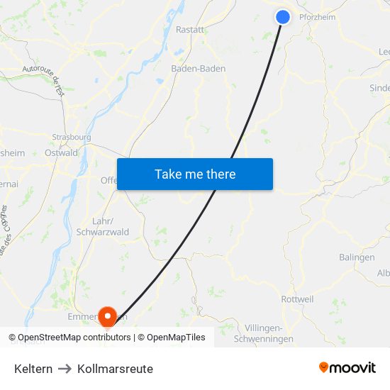 Keltern to Kollmarsreute map