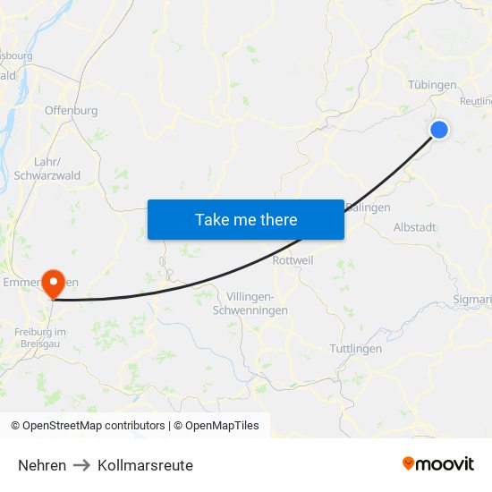 Nehren to Kollmarsreute map